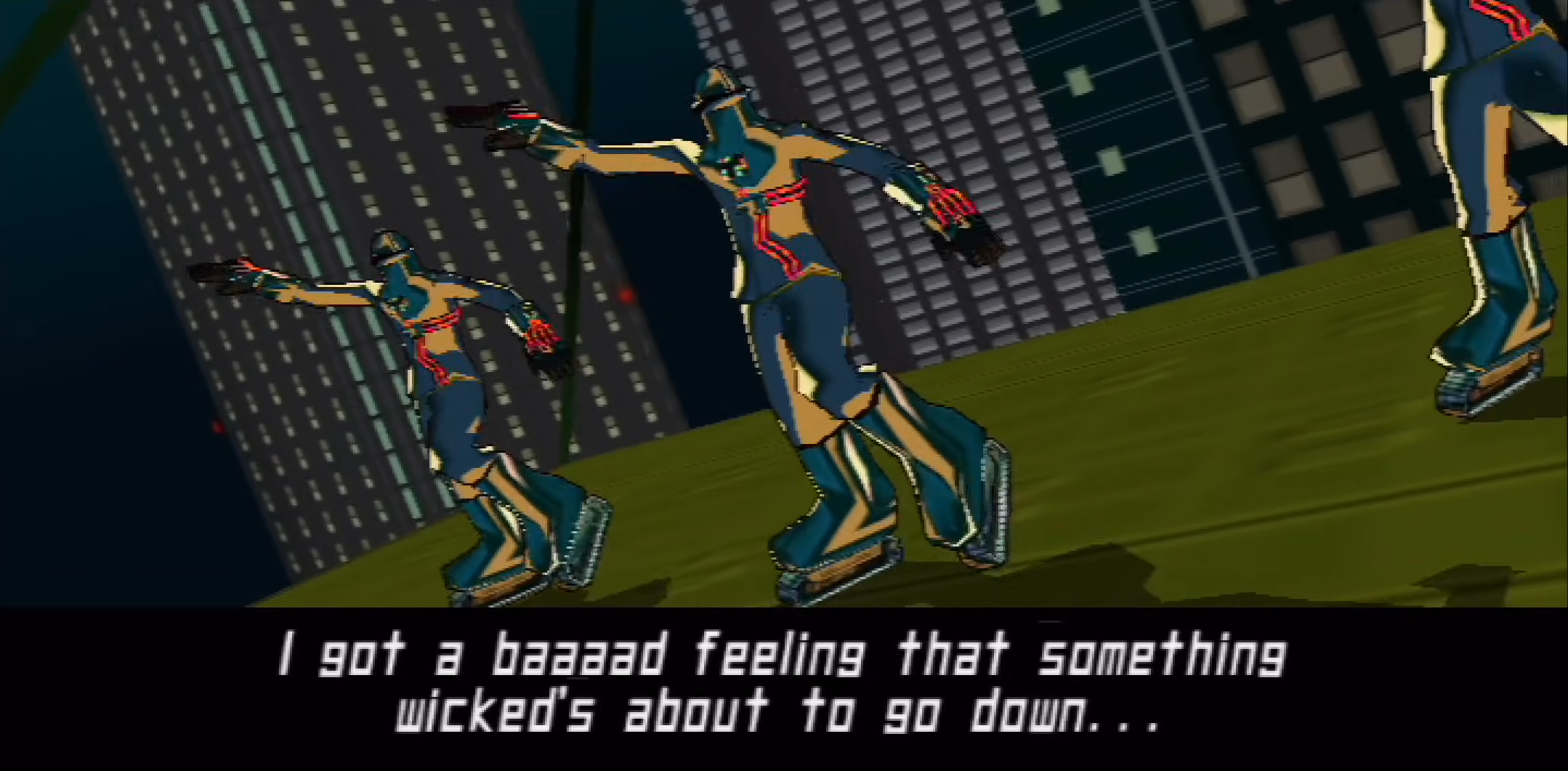 A trio of enemies dance, with DJ Professor K narrating that "I got a baaad feeling that something wicked's about to go down..."