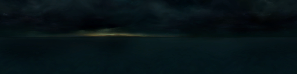 A very gloomy skyline from Half-Life 2, with a tiny sliver of sun in the distance. 